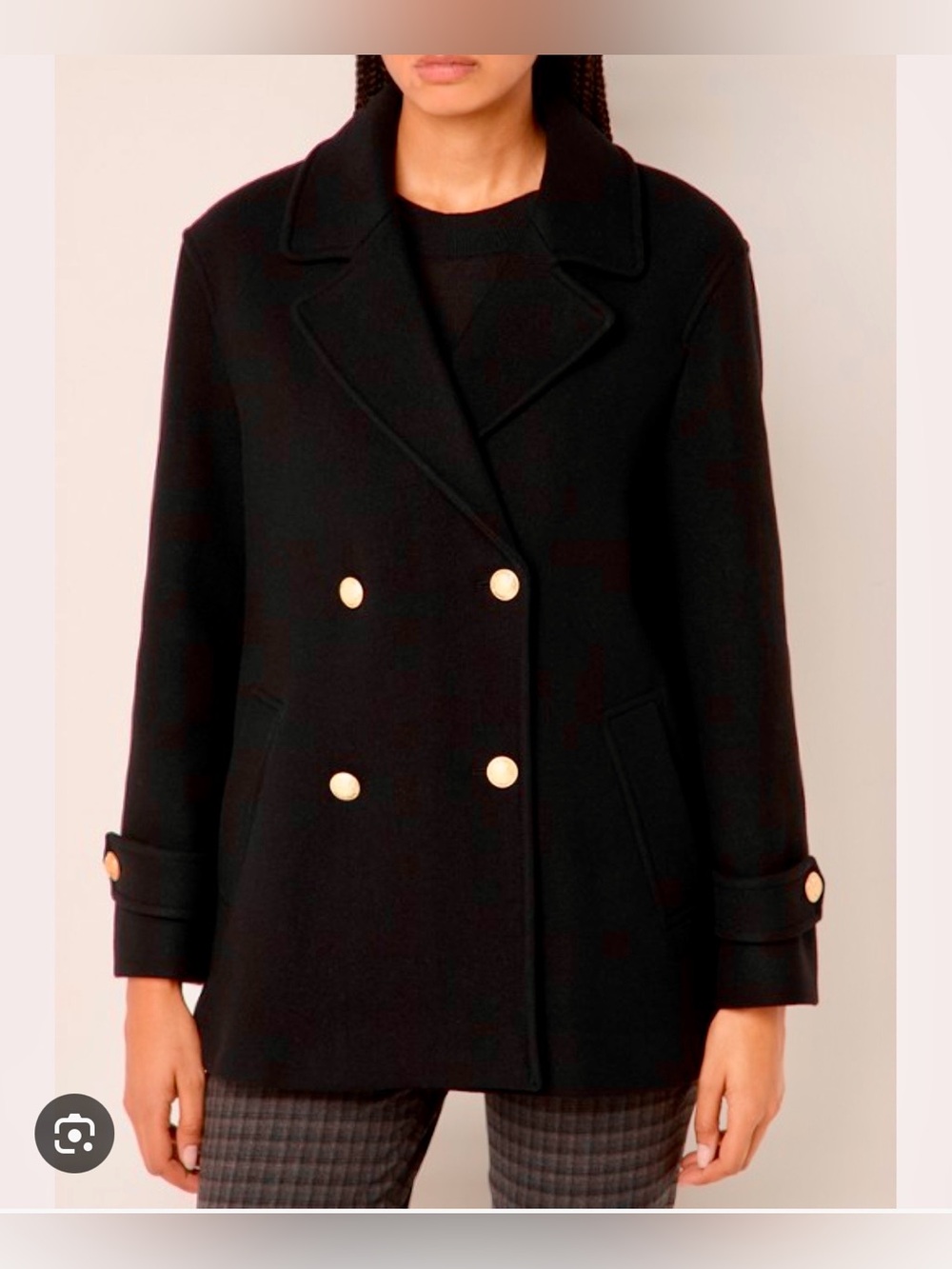 Gerard Darel Lucciana Wool-Blend Double-Breasted Black PeaCoat - size 8 (40)